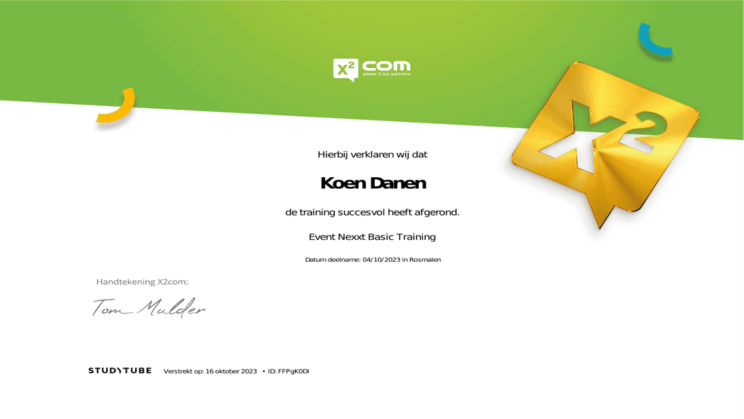 Foto van mijn certificaat